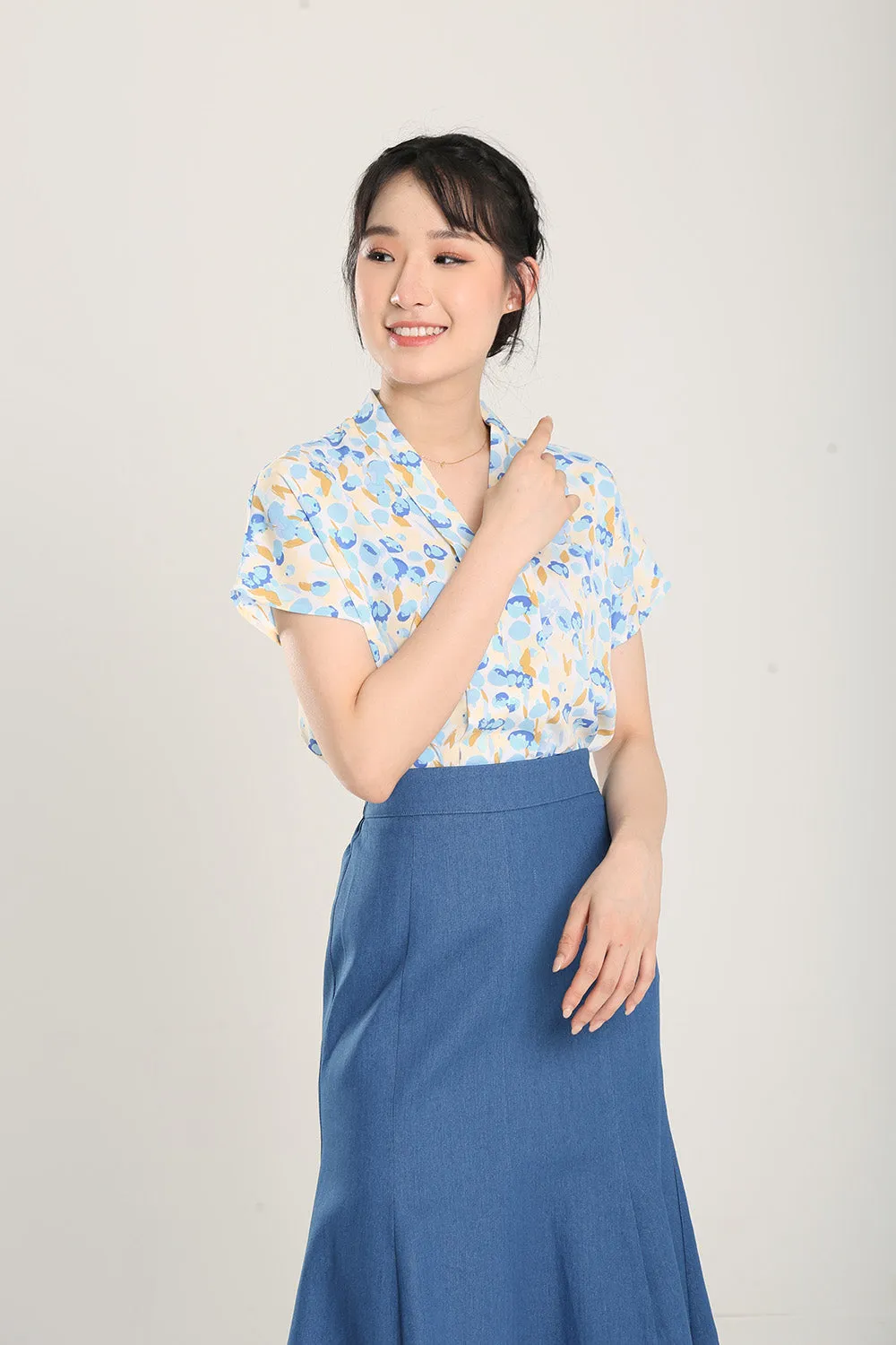 Addie Kimono Neckline Top in Blue