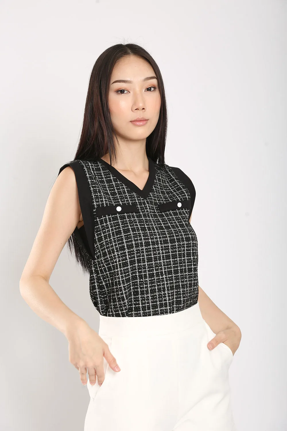Alayna Top in Black Tweed