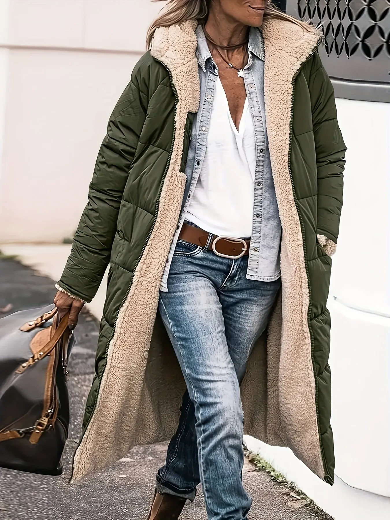 Becky  Oversized Sherpa-Lined Coat