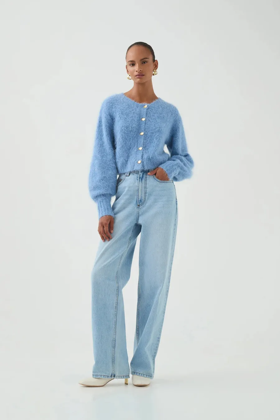 Celine Fluffy Cardigan Blue Sky