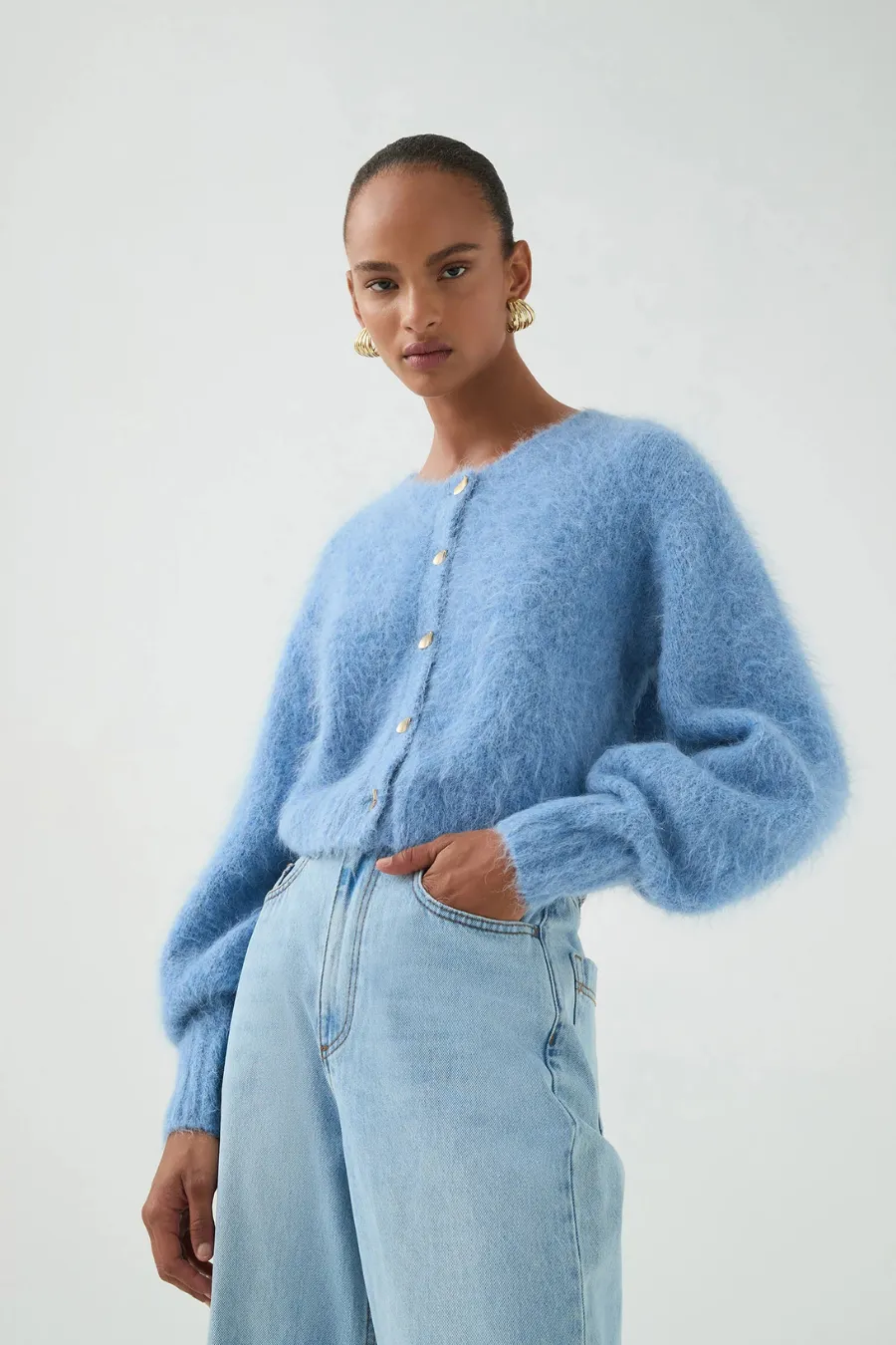 Celine Fluffy Cardigan Blue Sky
