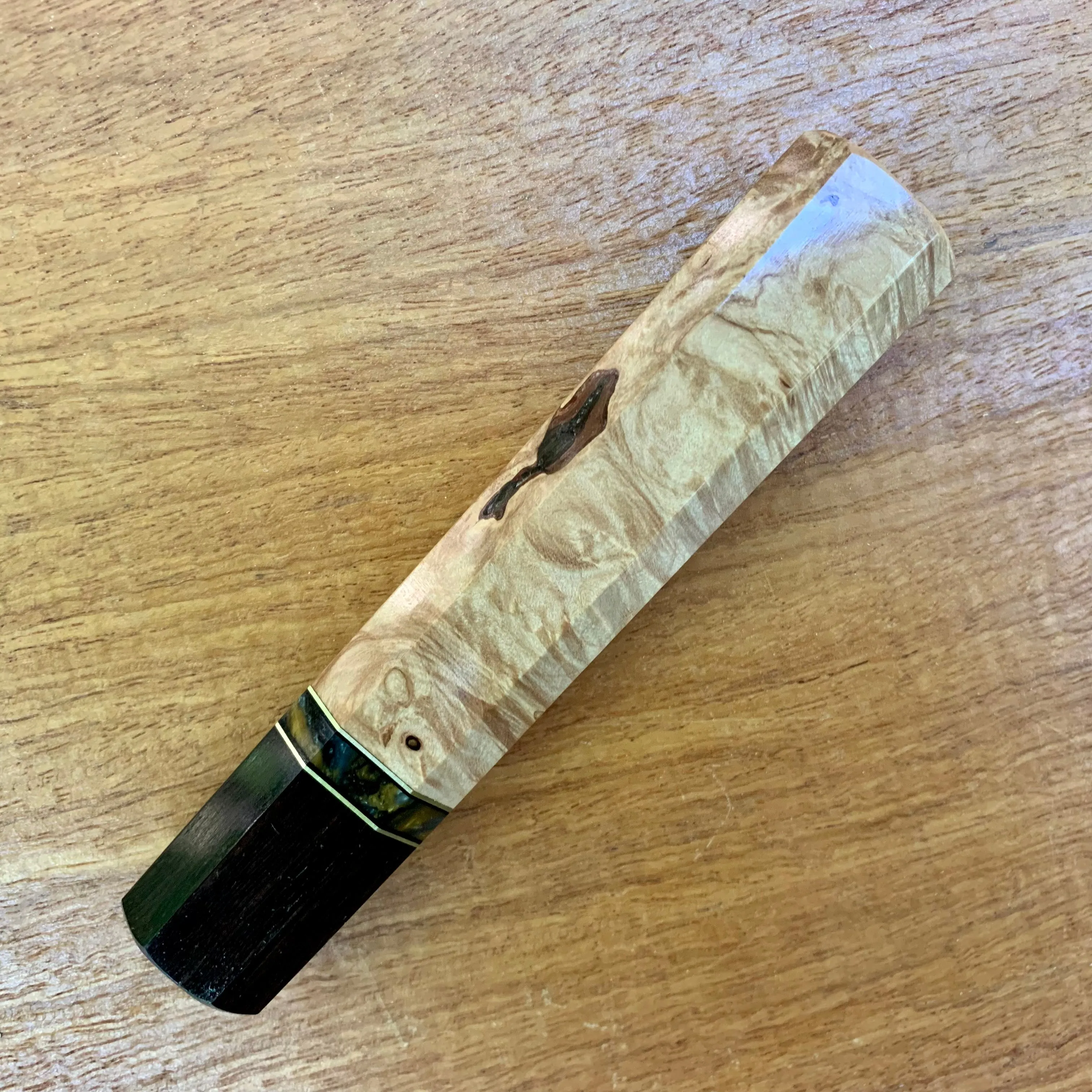 Custom Japanese Knife Handle - Maple burl and African Blackwood