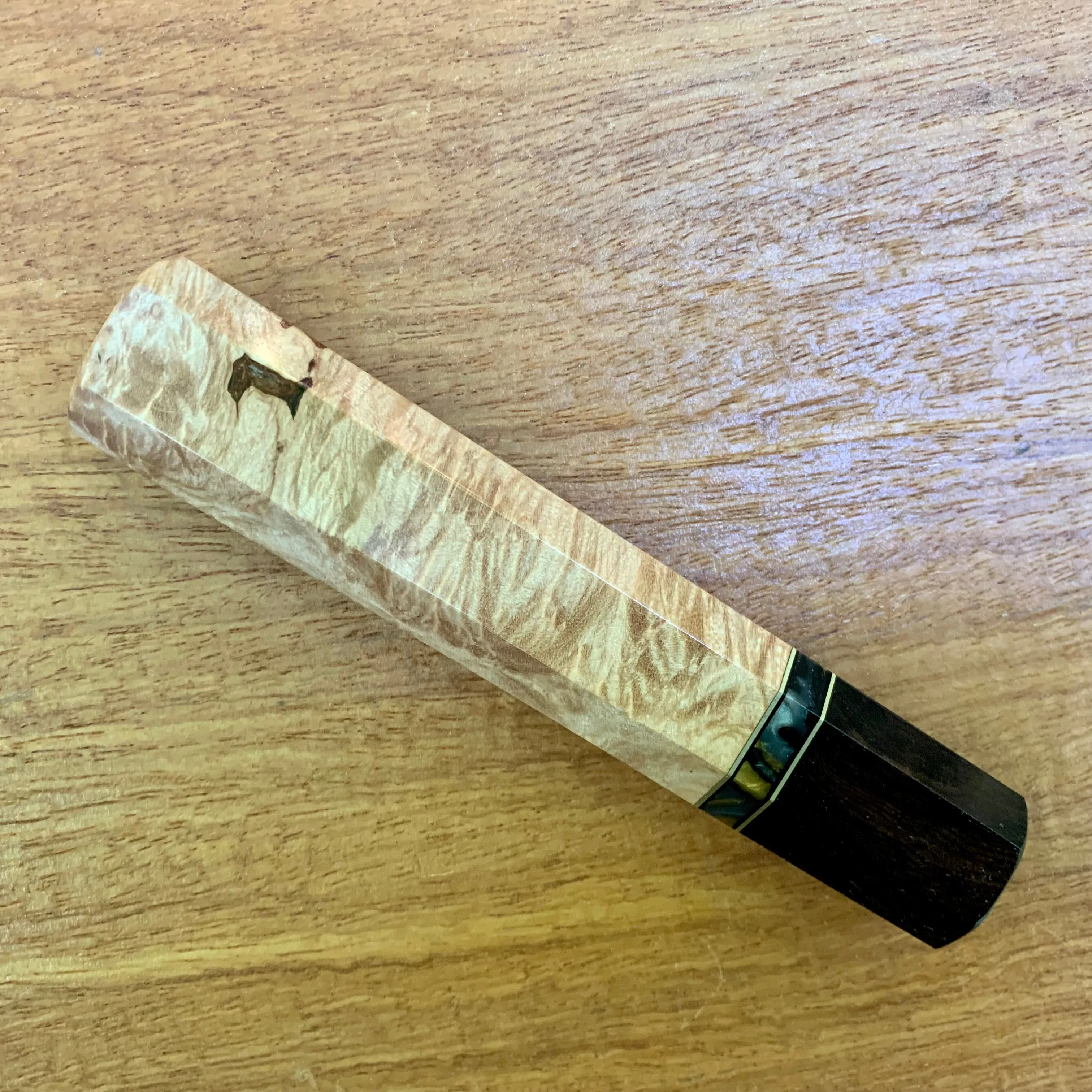 Custom Japanese Knife Handle - Maple burl and African Blackwood