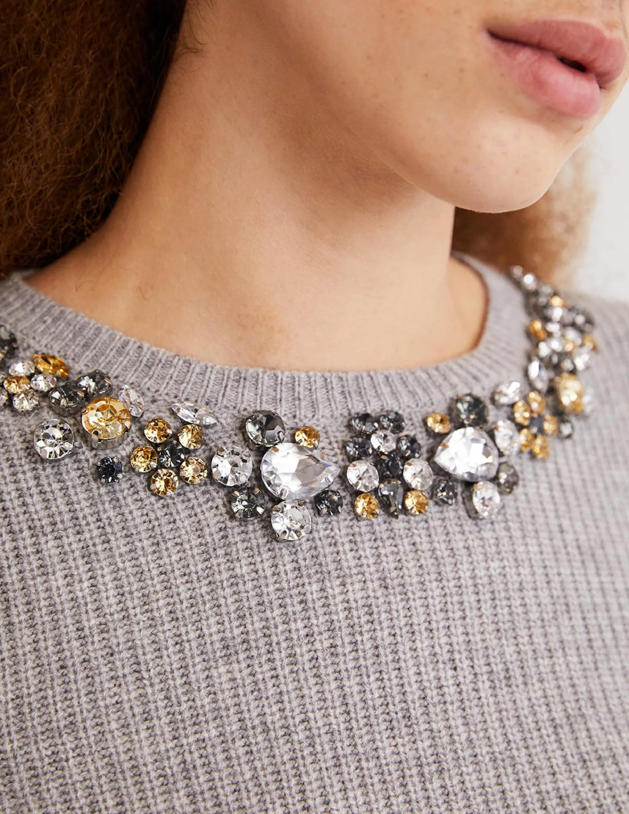 Embellished Party Jumper-Grey, Embellished Collar