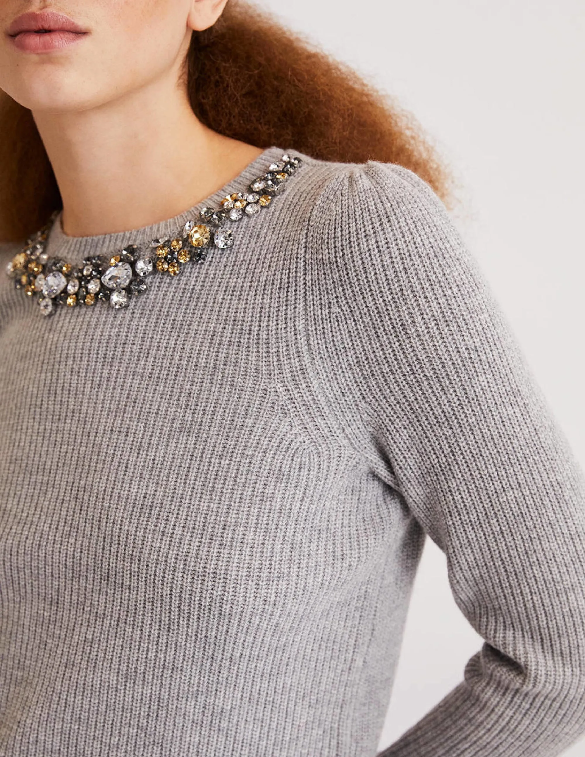 Embellished Party Jumper-Grey, Embellished Collar