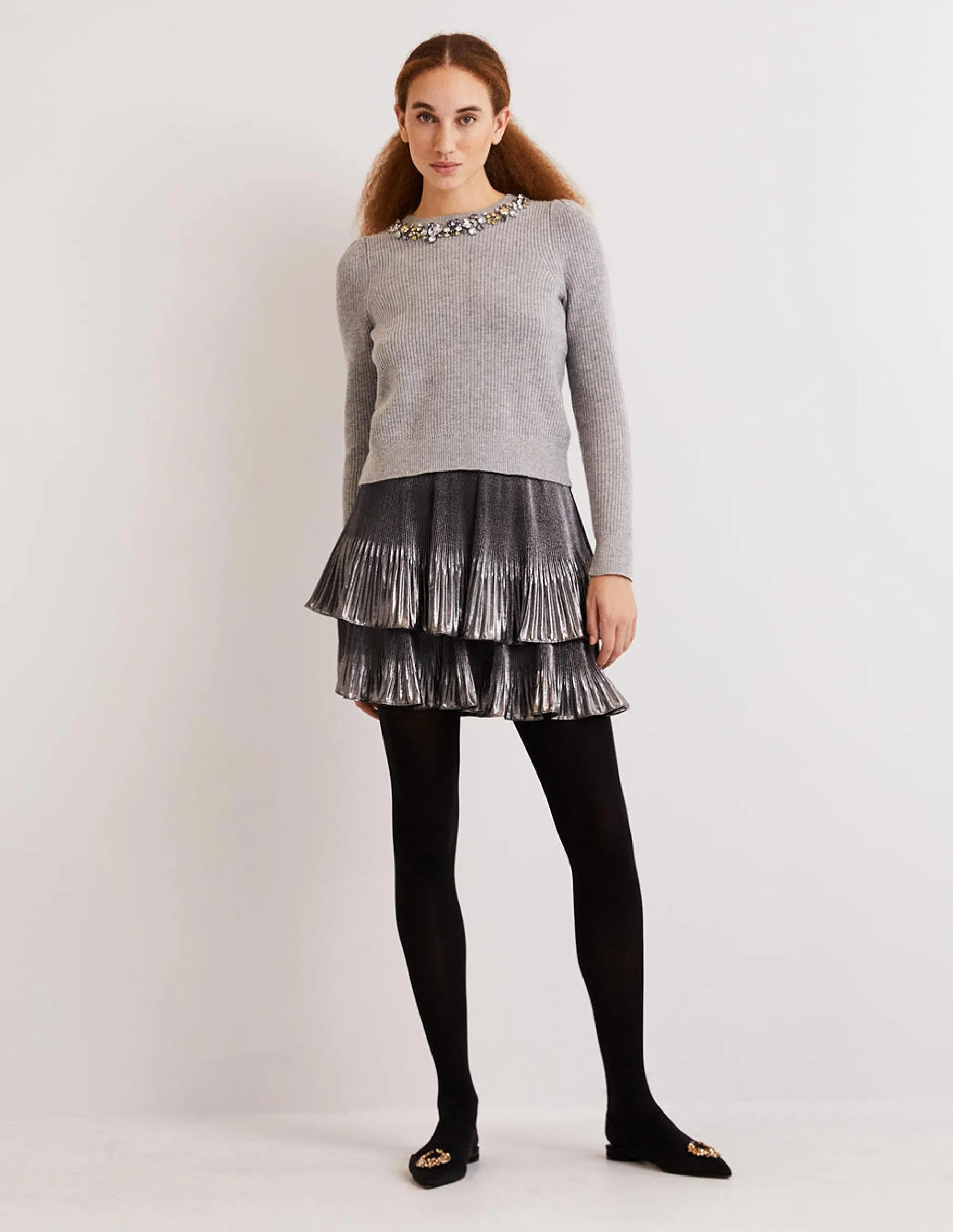 Embellished Party Jumper-Grey, Embellished Collar