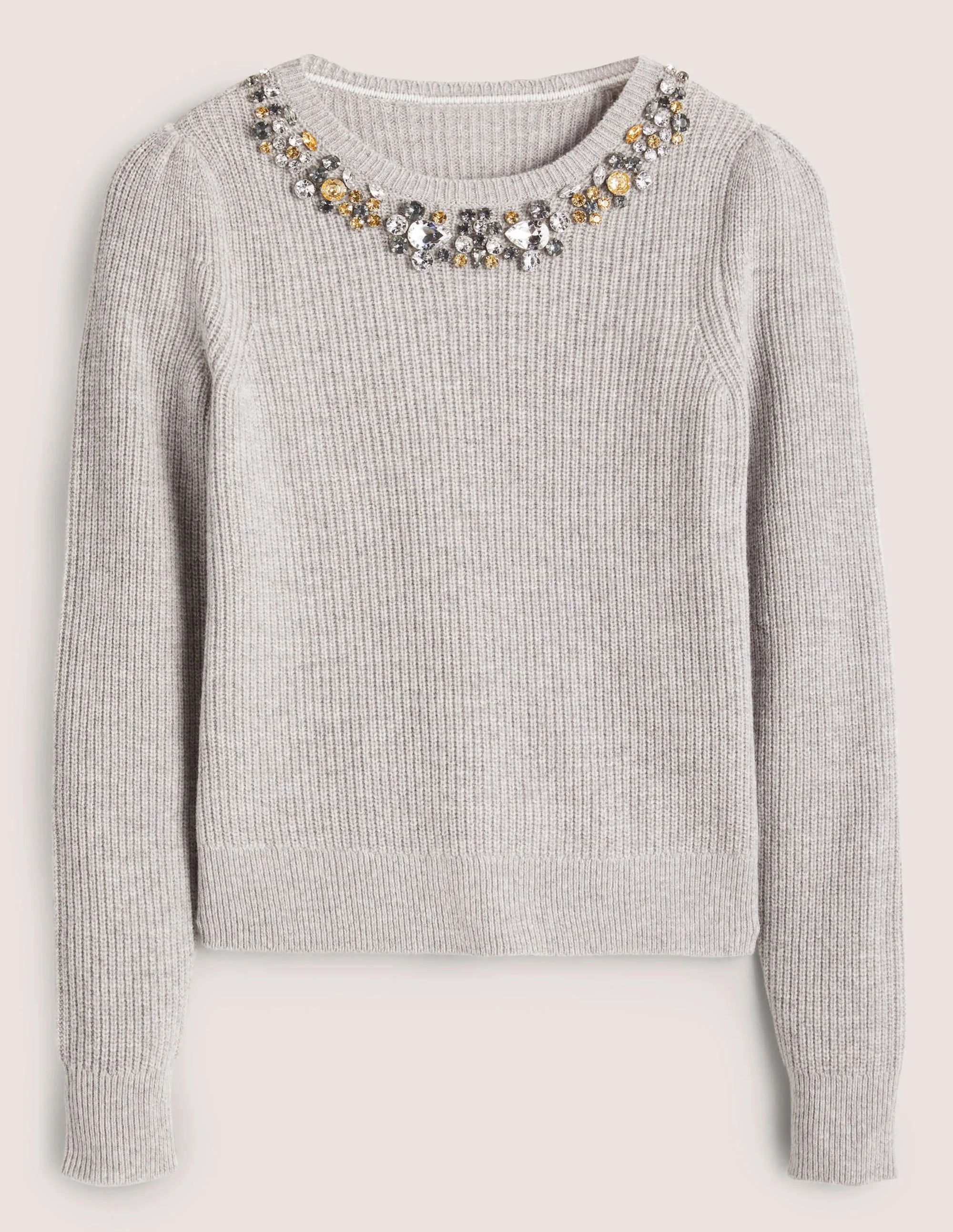 Embellished Party Jumper-Grey, Embellished Collar