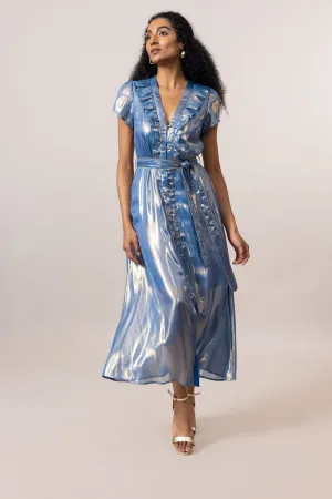 Emily Lovelock Ampardo Blue Kayla Lurex Dress