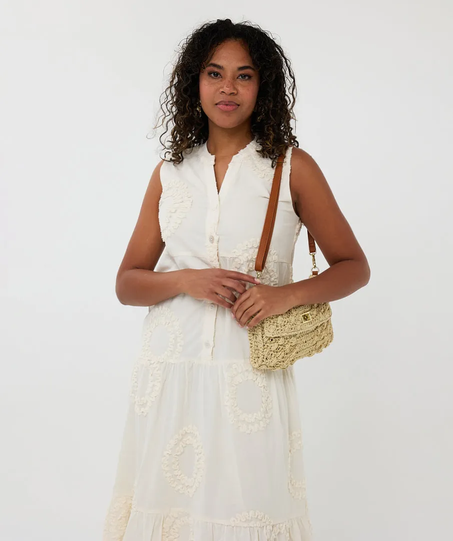 Esqualo Light Sand Dress With Flower Embroidery