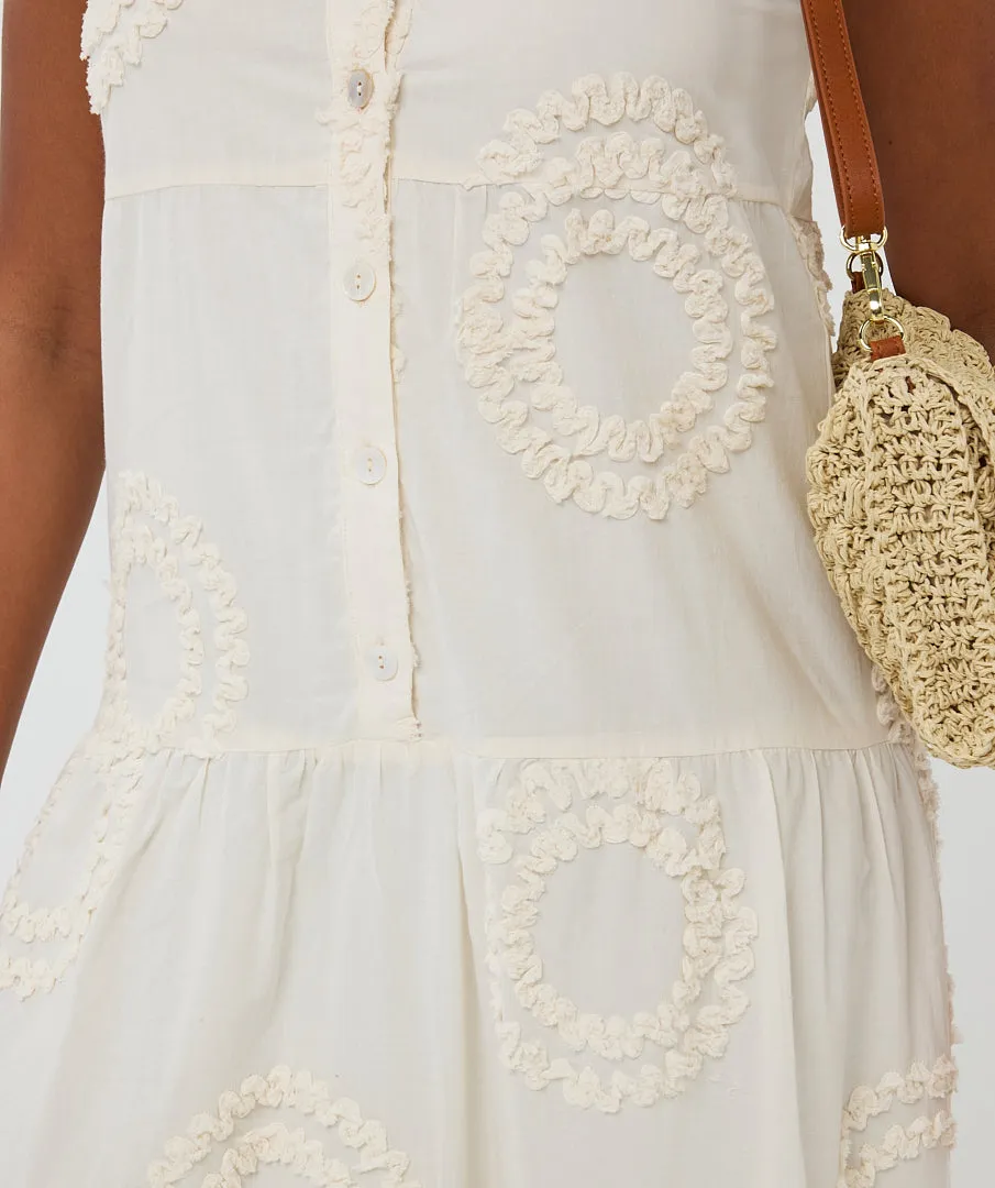 Esqualo Light Sand Dress With Flower Embroidery