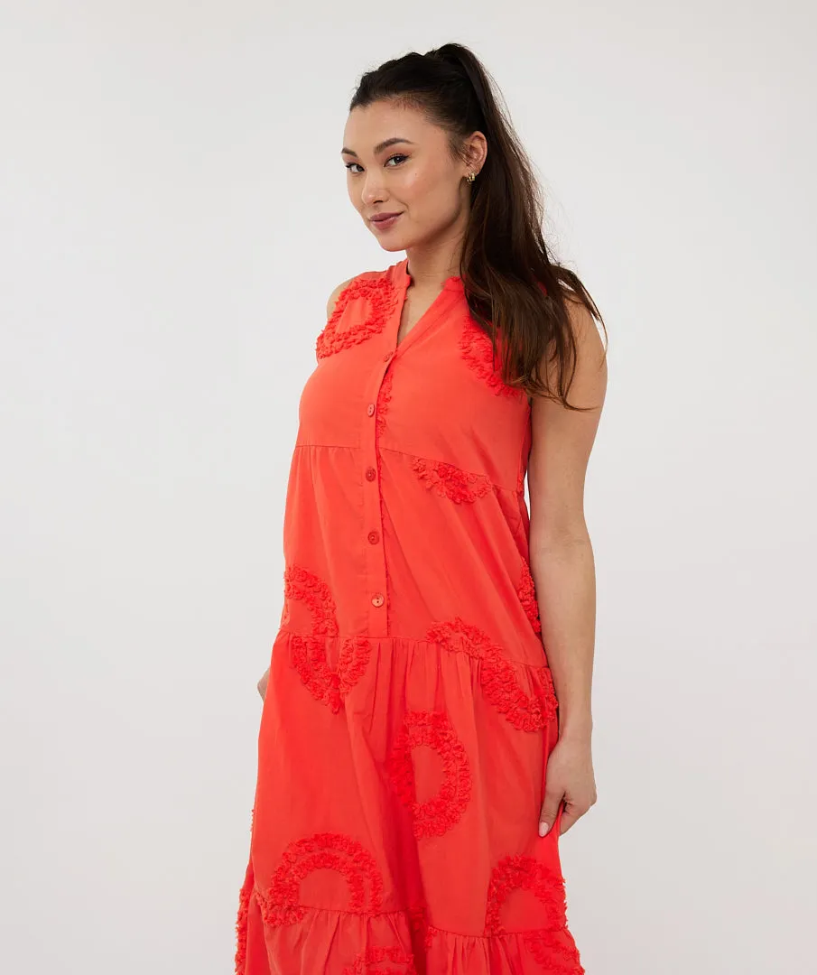 Esqualo Orange Dress With Flower Embroidery