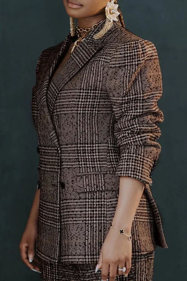 Fashion Plaid Double Breasted Blazer & Pants Set