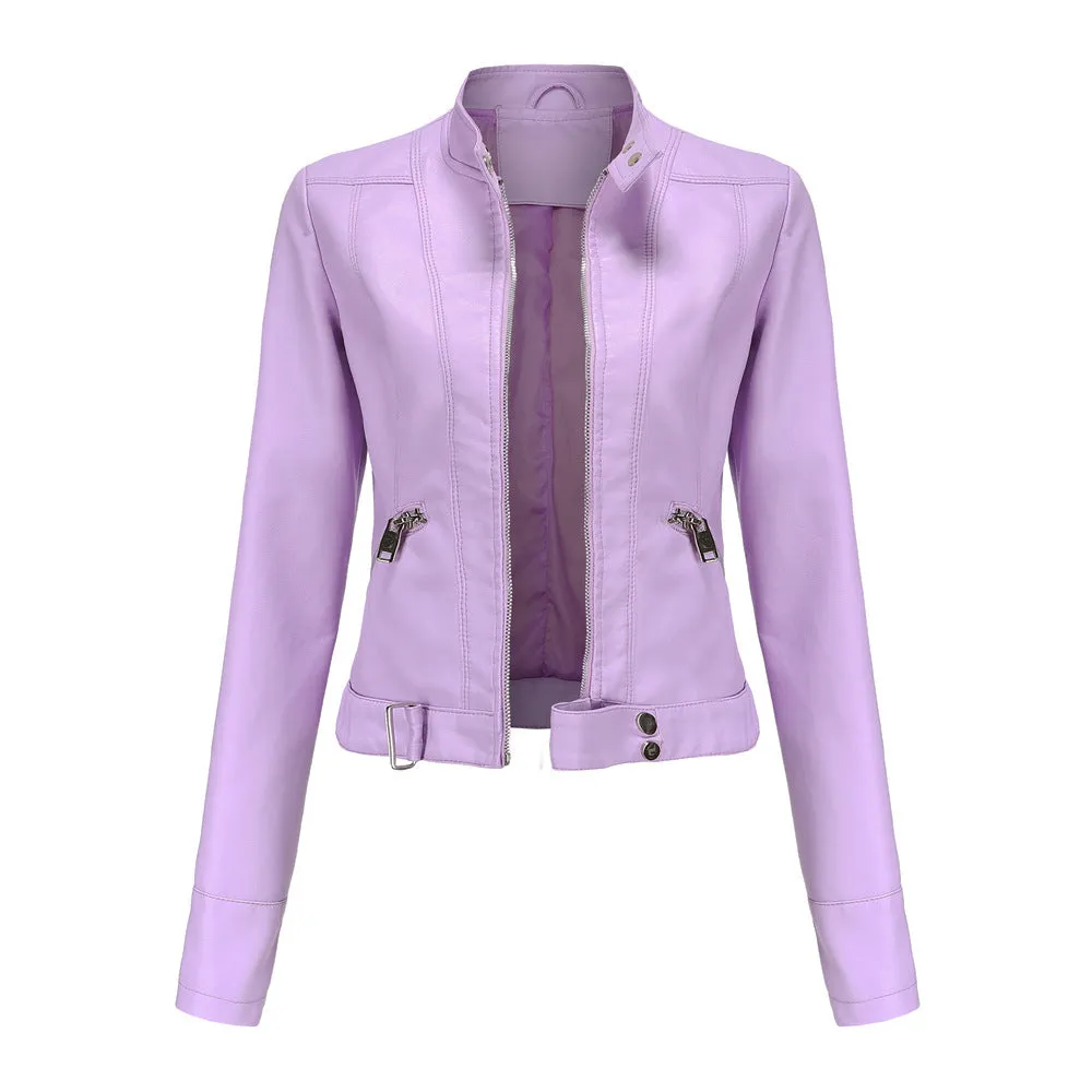 Faux leather biker jacket - ladies motorcycle jacket