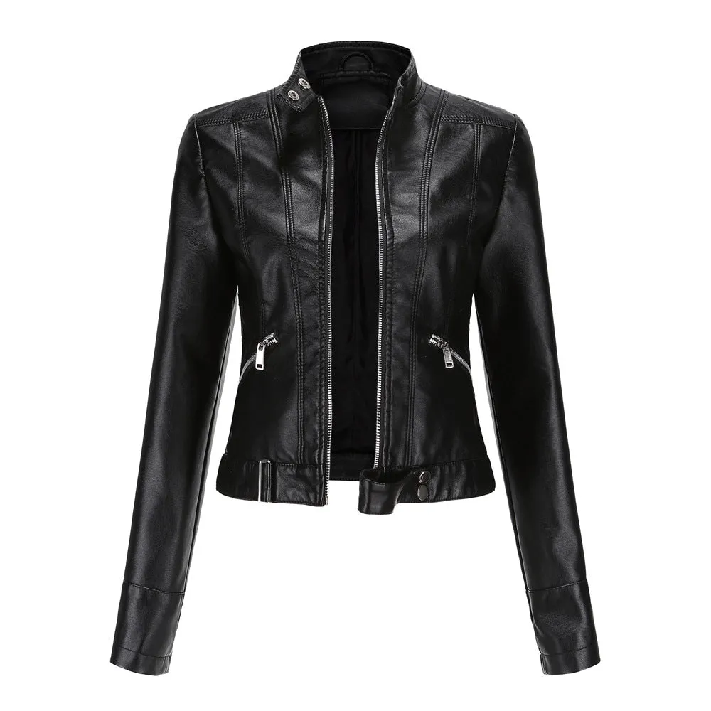 Faux leather biker jacket - ladies motorcycle jacket