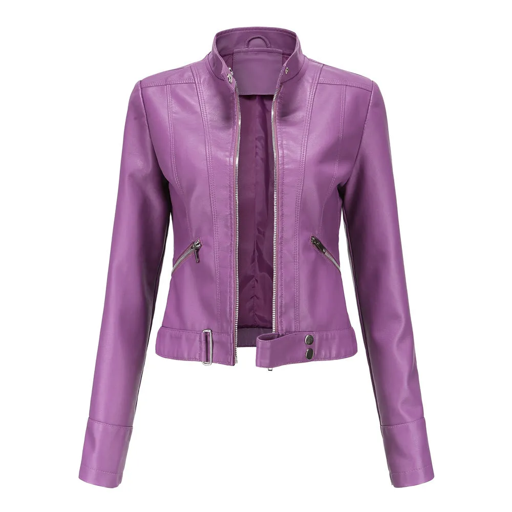 Faux leather biker jacket - ladies motorcycle jacket