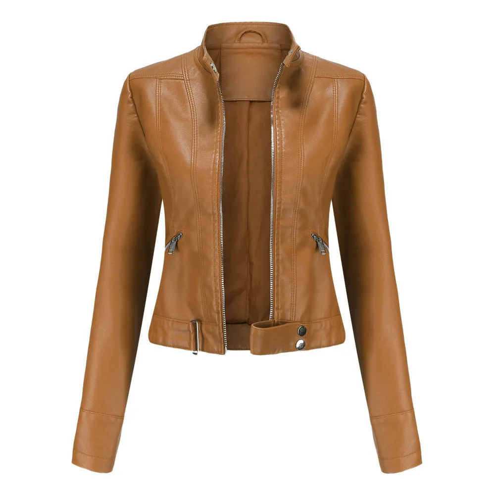 Faux leather biker jacket - ladies motorcycle jacket