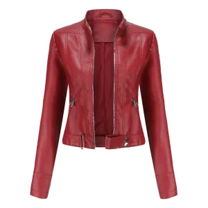 Faux leather biker jacket - ladies motorcycle jacket