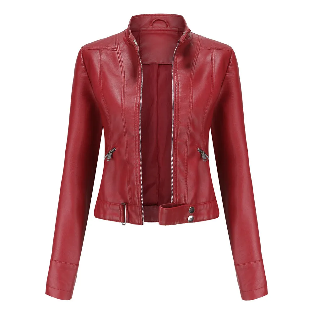Faux leather biker jacket - ladies motorcycle jacket