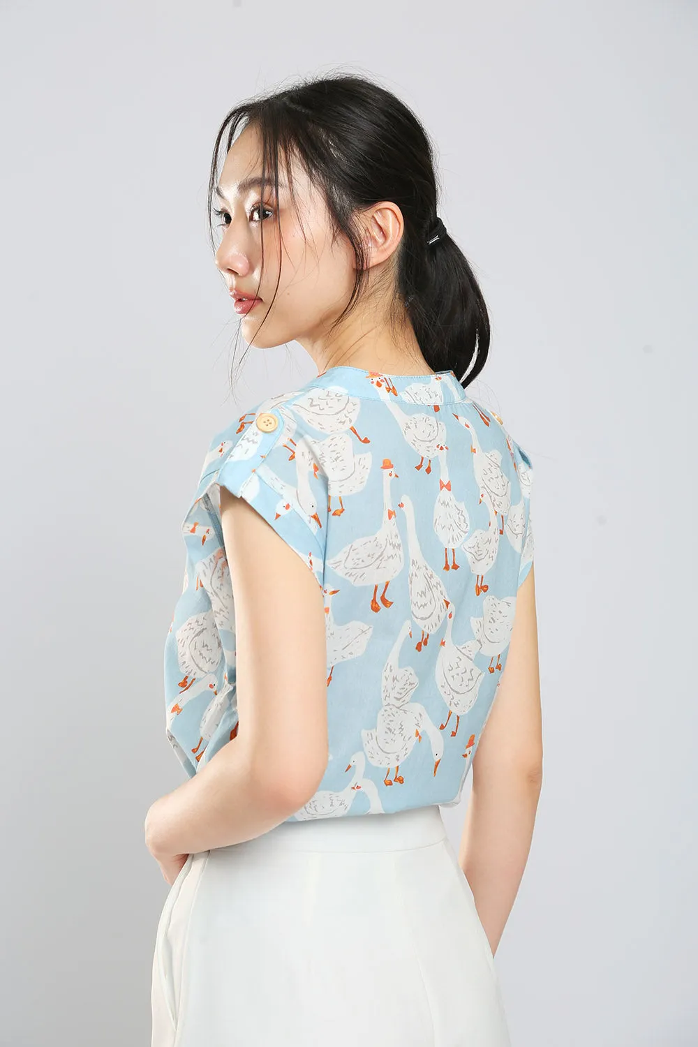 Felizia Cotton Top in Sky Goose Print