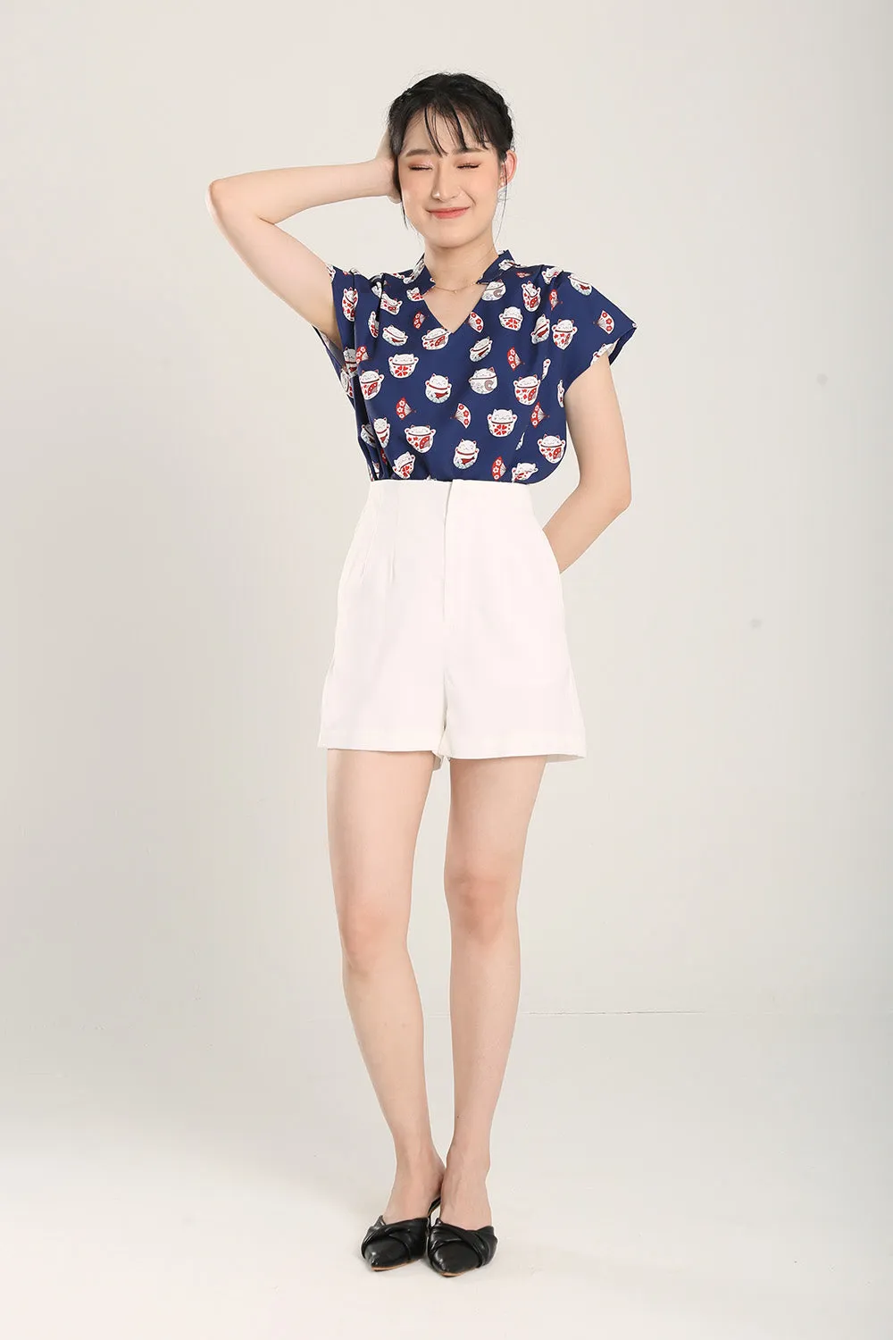 Fortune Cat Top in Navy Blue