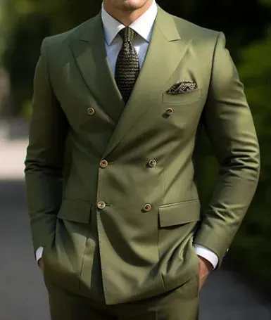 High Quality Brown Men's Suits Double Breasted Bespoke Double Breasted Peaked Lapel Formal Blazer Slim Fit 2 Piece Jacket Pants