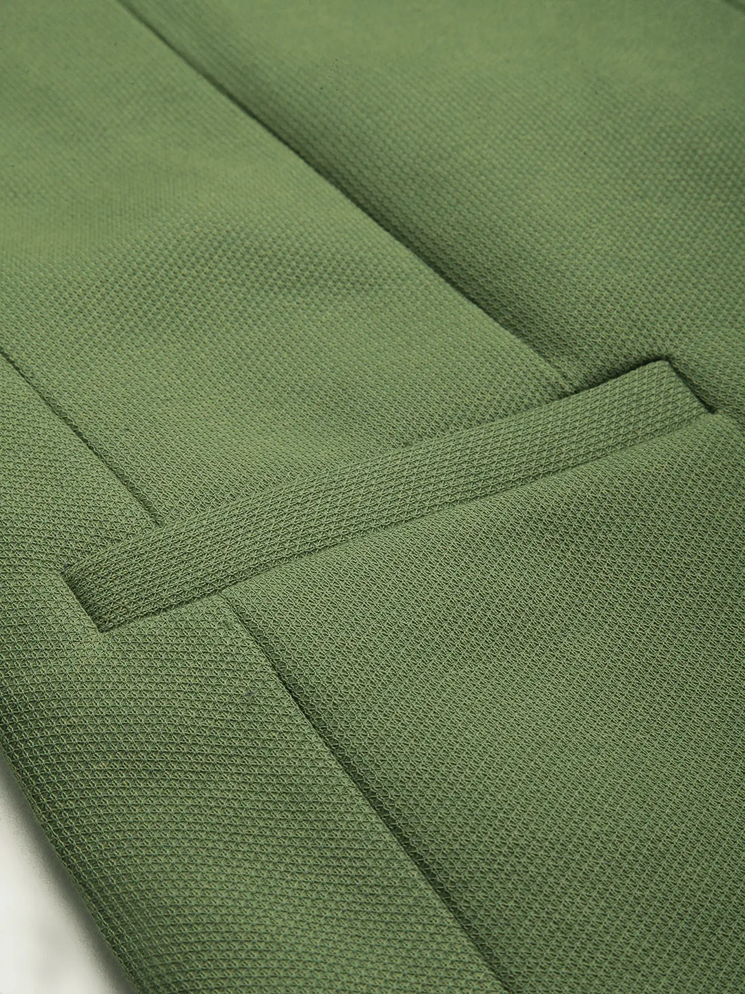Men Olive Self Design Single-Breasted Blazers