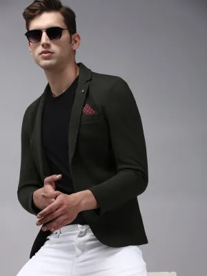 Men Olive Solid Single Breasted Blazers