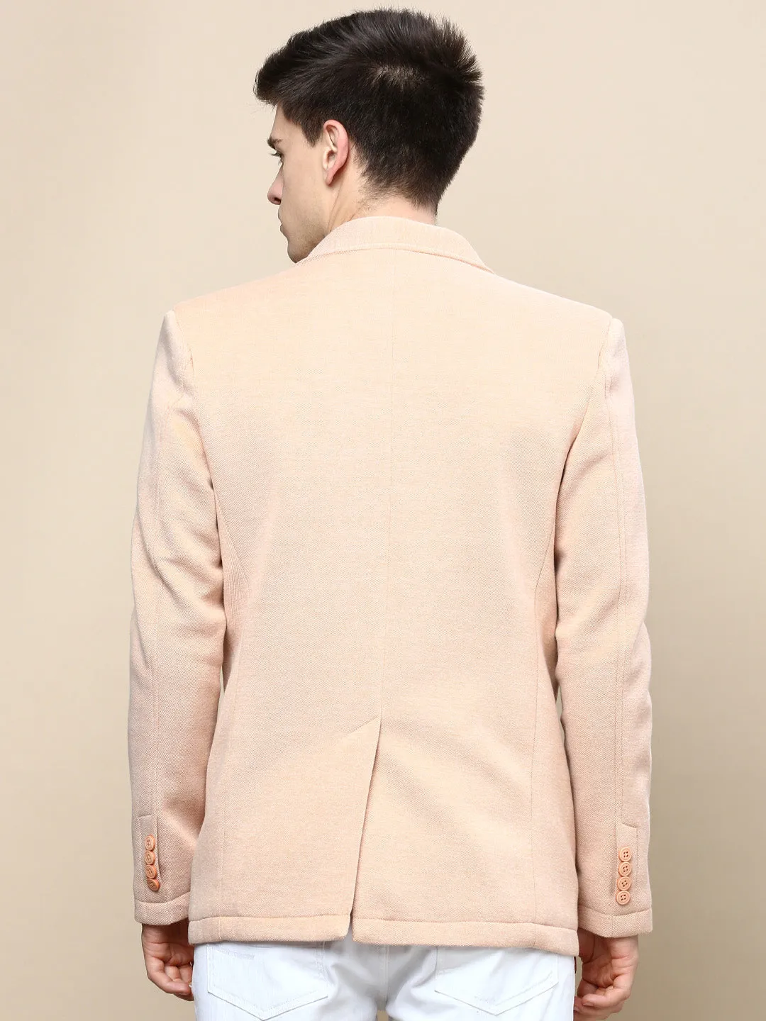 Men Peach Notched Lapel Slim-Fit Single Breasted Blazer