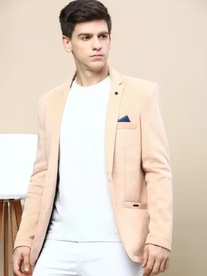 Men Peach Notched Lapel Slim-Fit Single Breasted Blazer