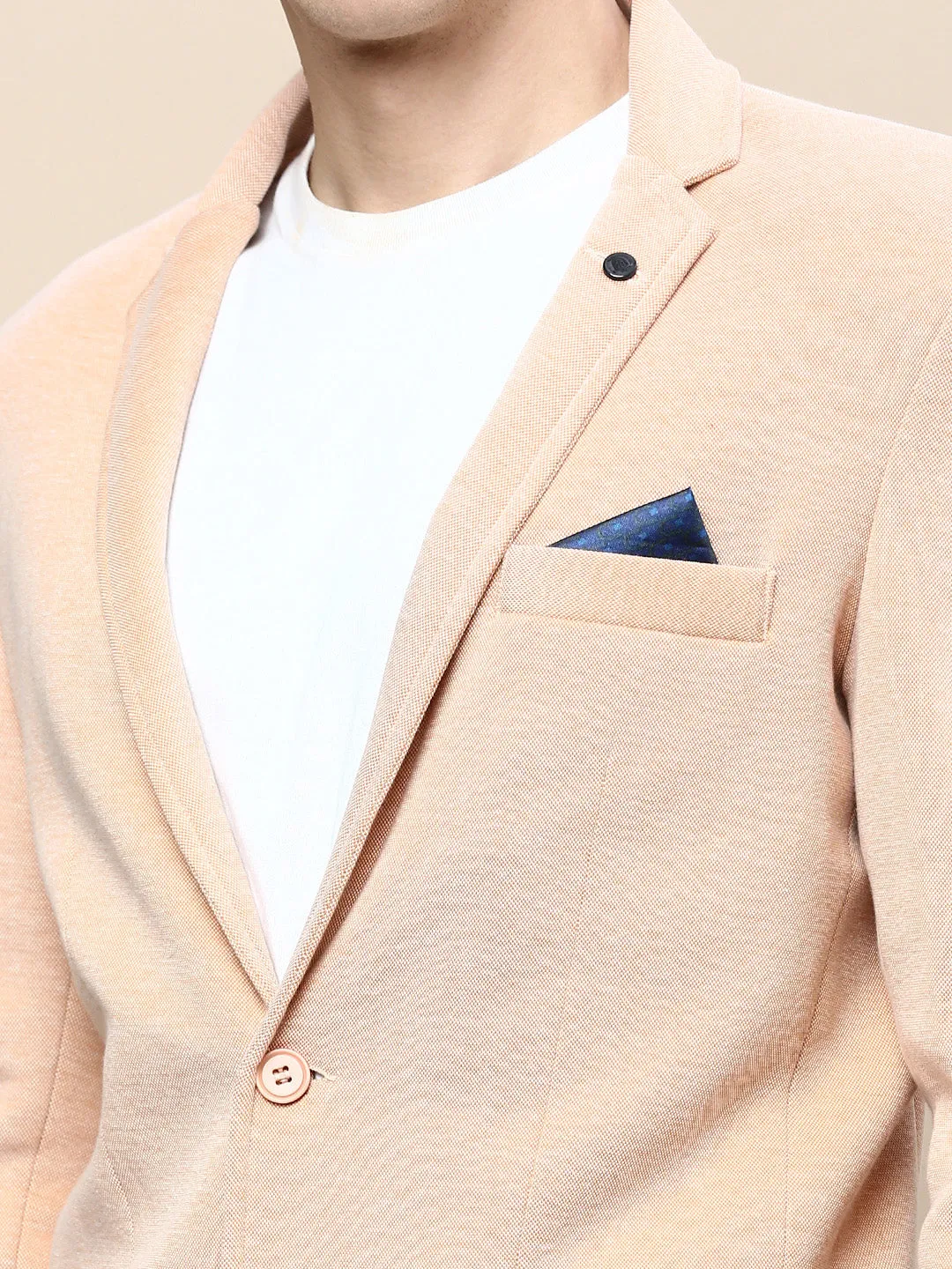Men Peach Notched Lapel Slim-Fit Single Breasted Blazer