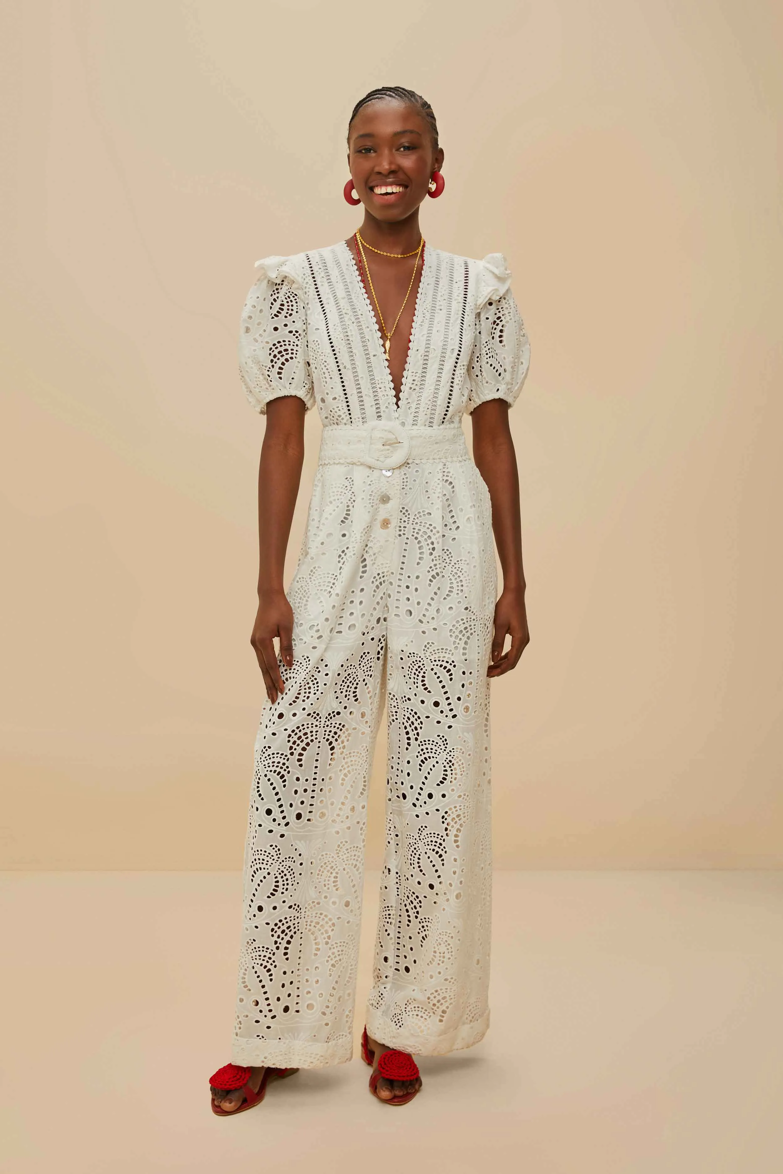Off-White Palm Tree Eyelet Jumpsuit