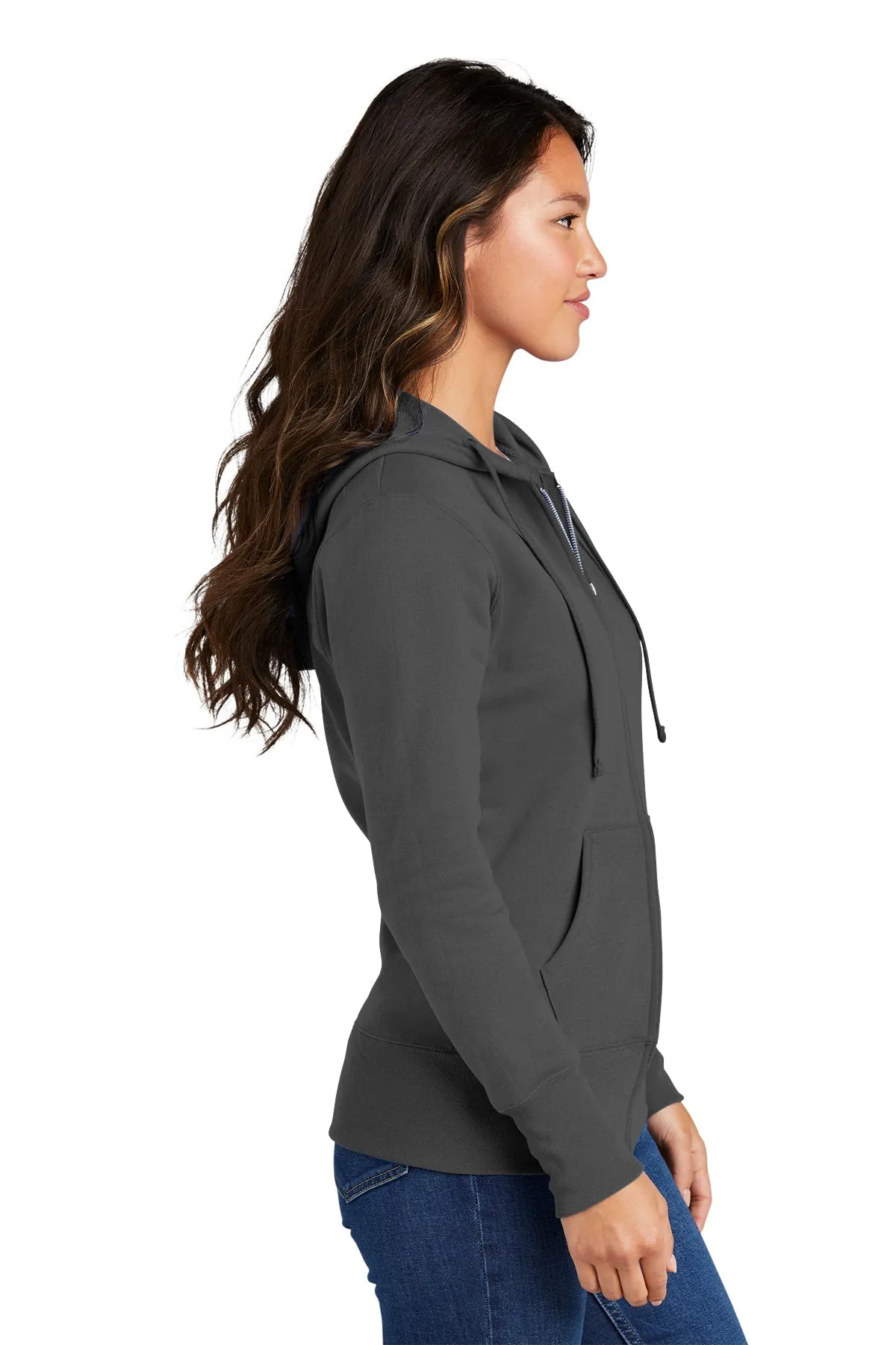 Port & Company Ladies Core Fleece Branded Zip Hoodies, Charcoal