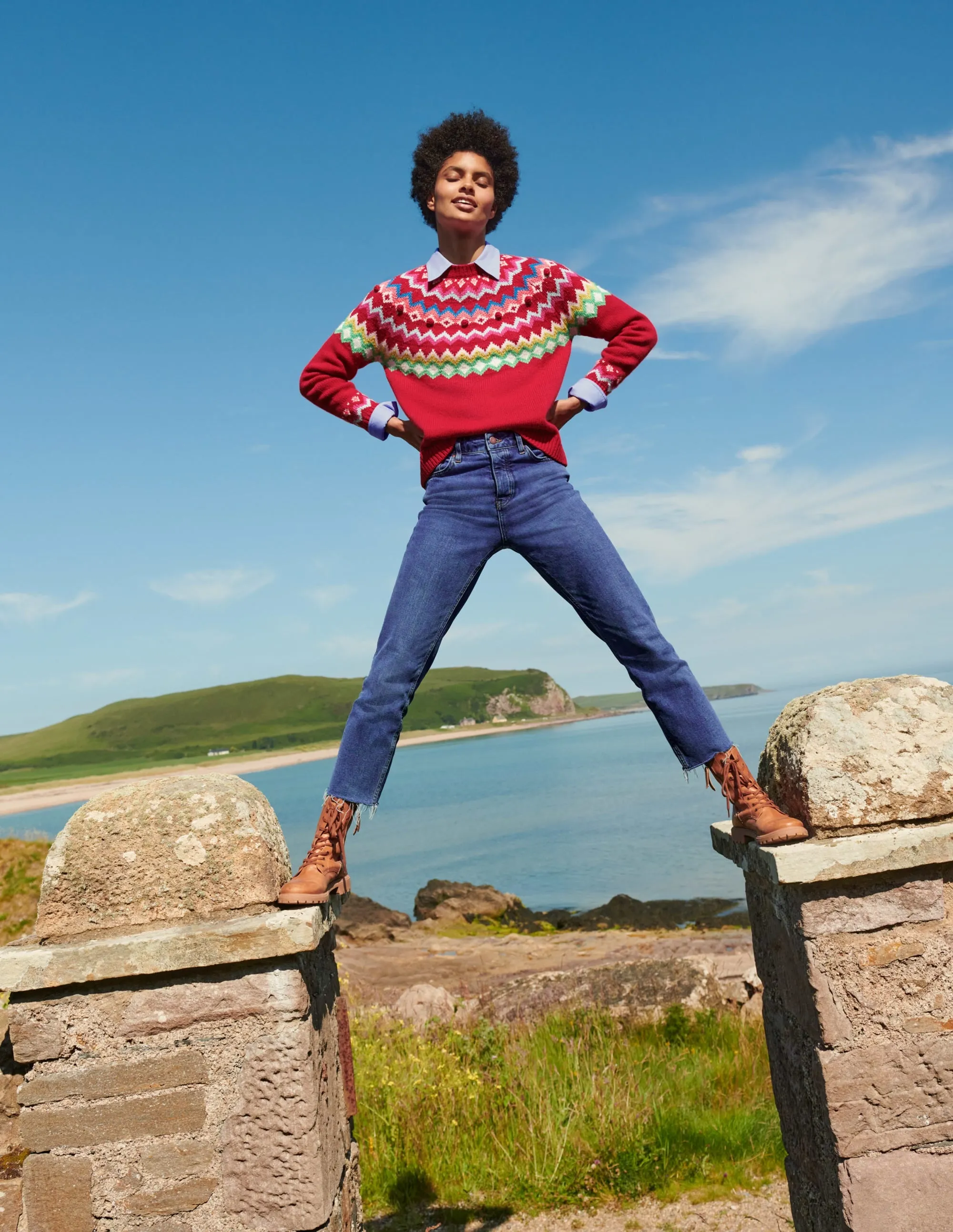 Relaxed Fair Isle Jumper-Rockabilly Red