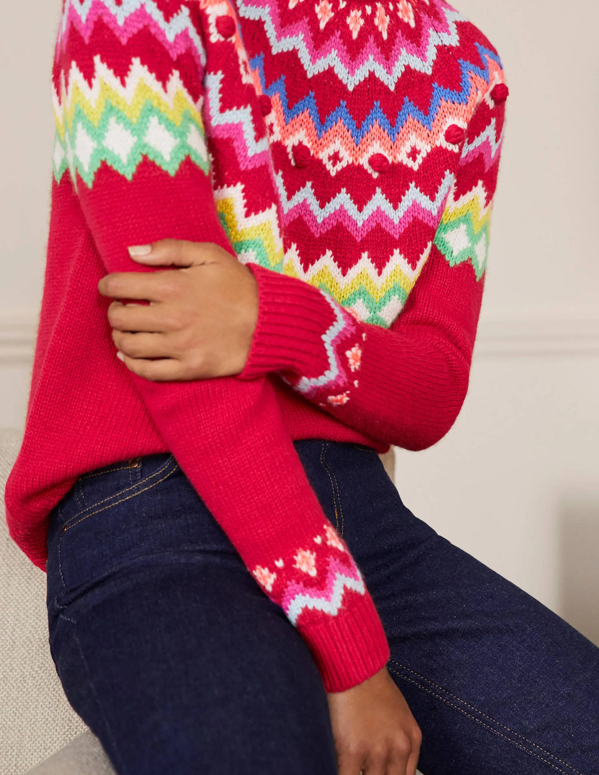 Relaxed Fair Isle Jumper-Rockabilly Red