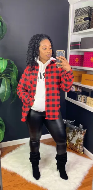 SHANNON Flannel Plaid Shacket (Red/Black)