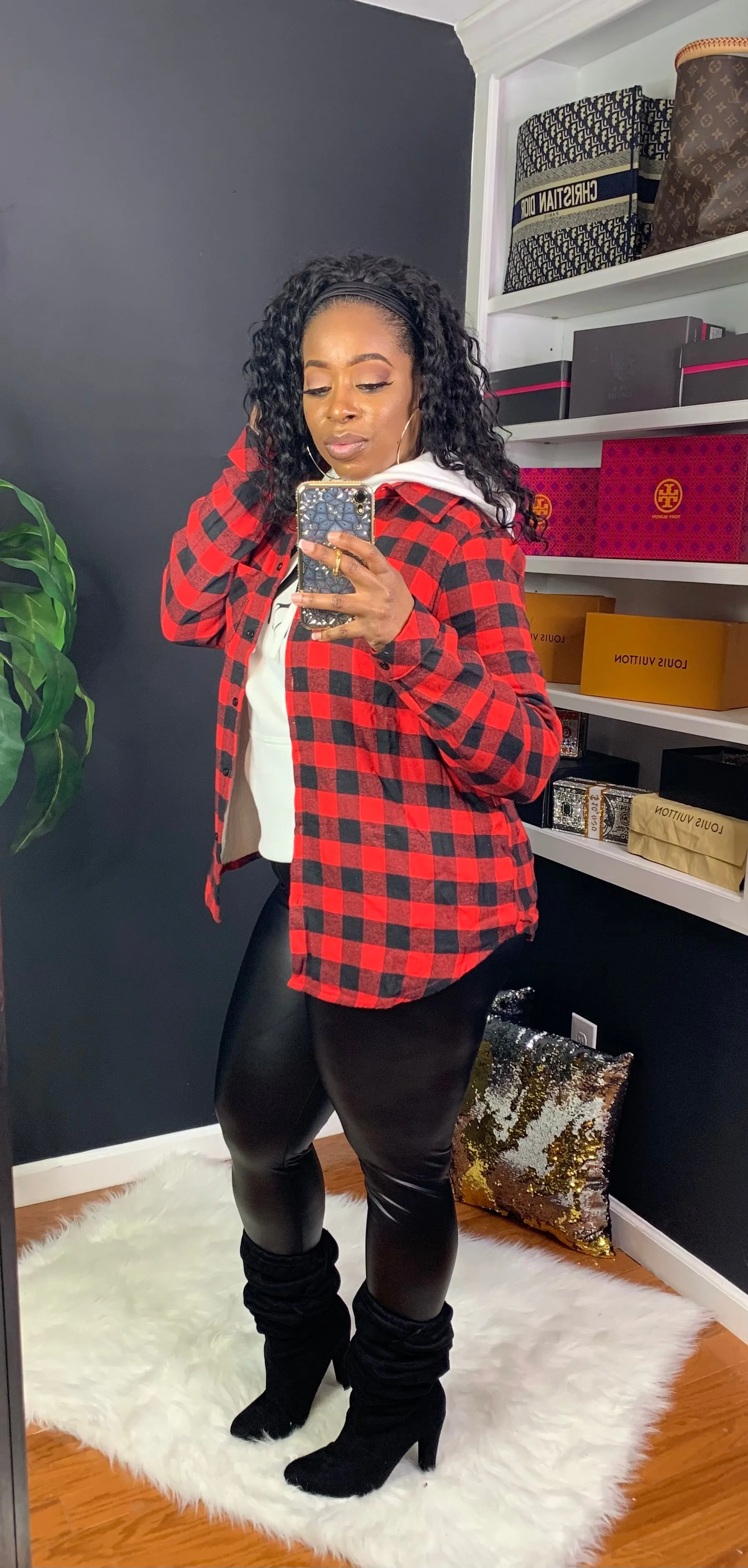 SHANNON Flannel Plaid Shacket (Red/Black)