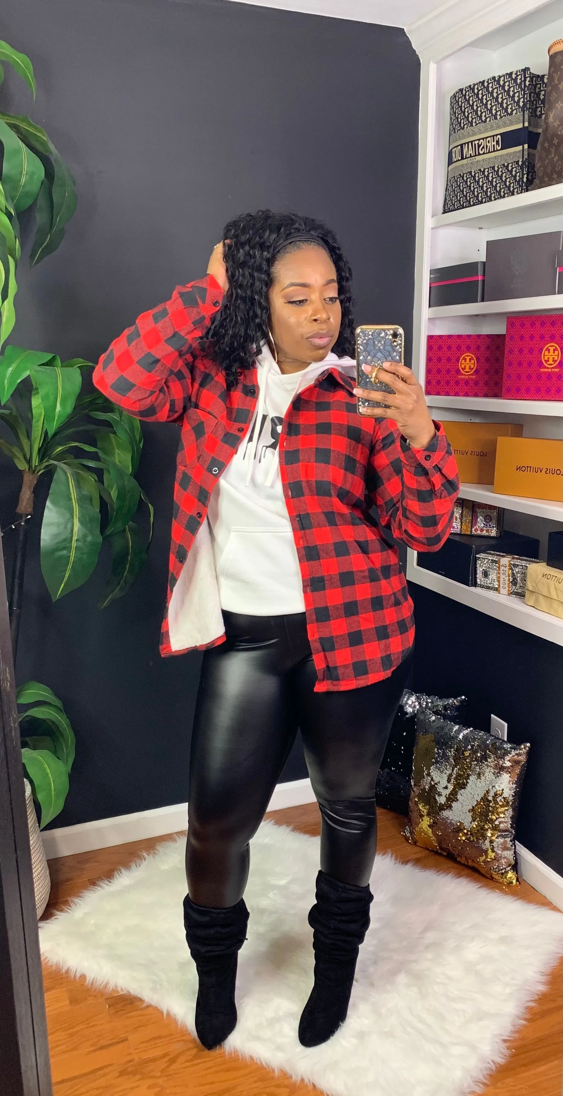 SHANNON Flannel Plaid Shacket (Red/Black)
